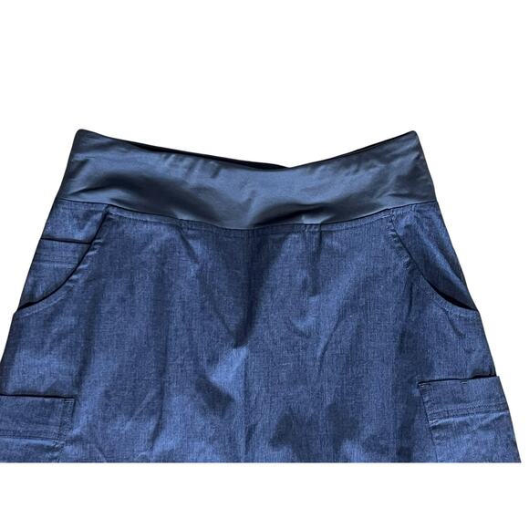 Butter Soft Womens Modest Length Scrub Skirt Yoga Waist Denim Blue Size XS - Picture 2 of 5
